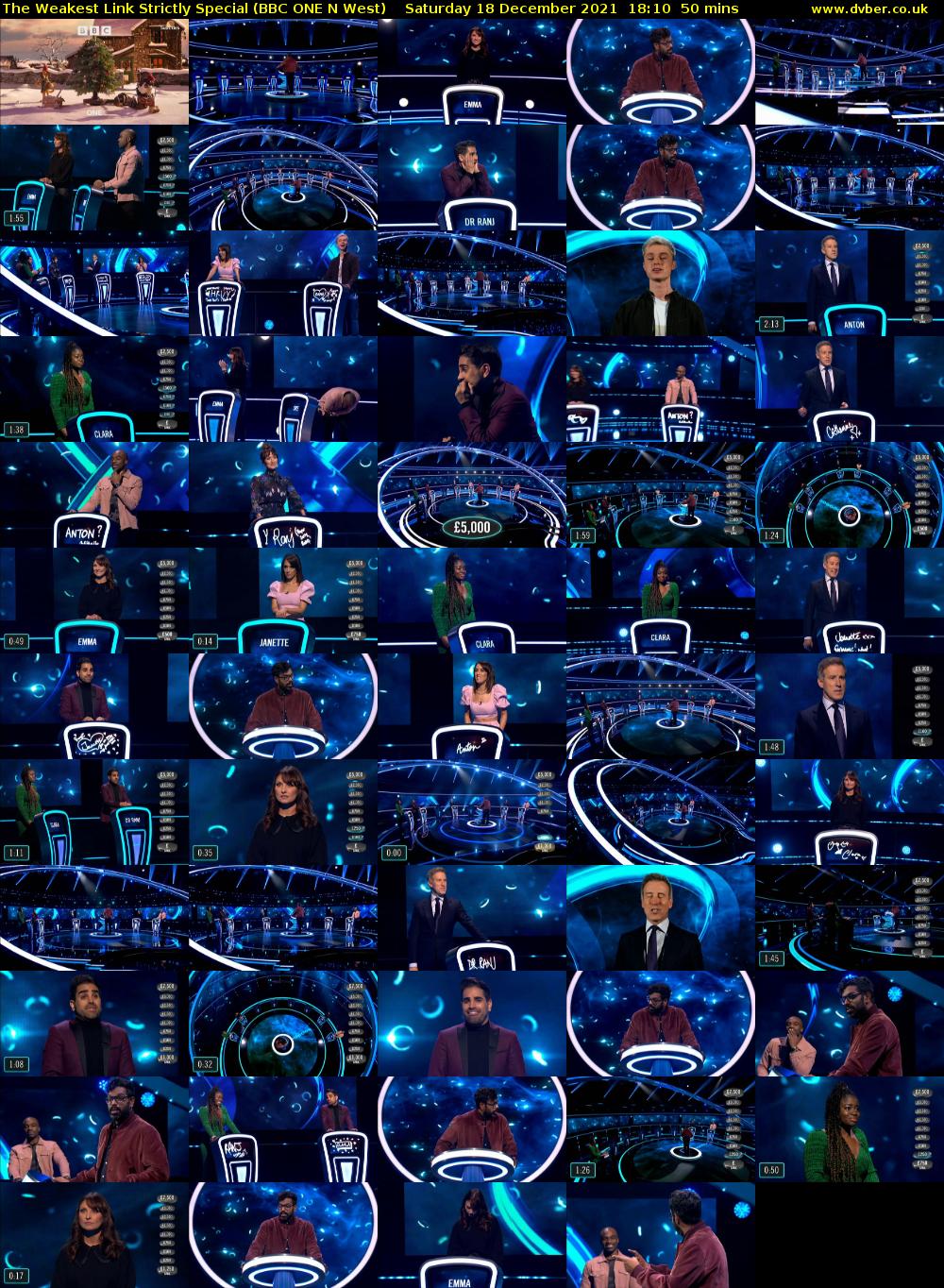 The Weakest Link Strictly Special (BBC ONE N West) Saturday 18 December 2021 18:10 - 19:00