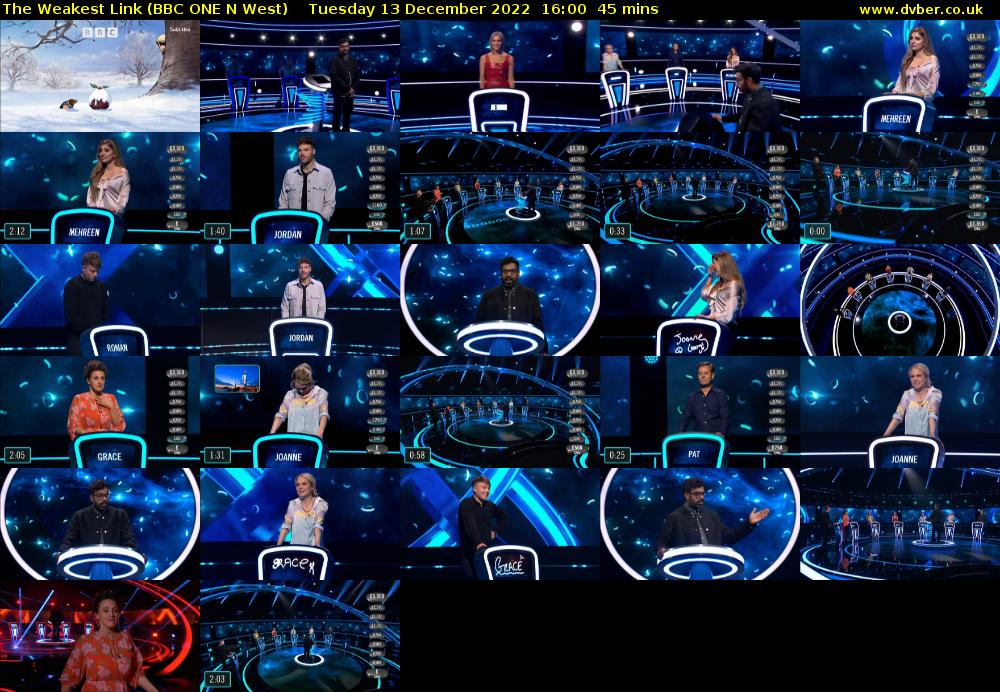 The Weakest Link (BBC ONE N West) Tuesday 13 December 2022 16:00 - 16:45