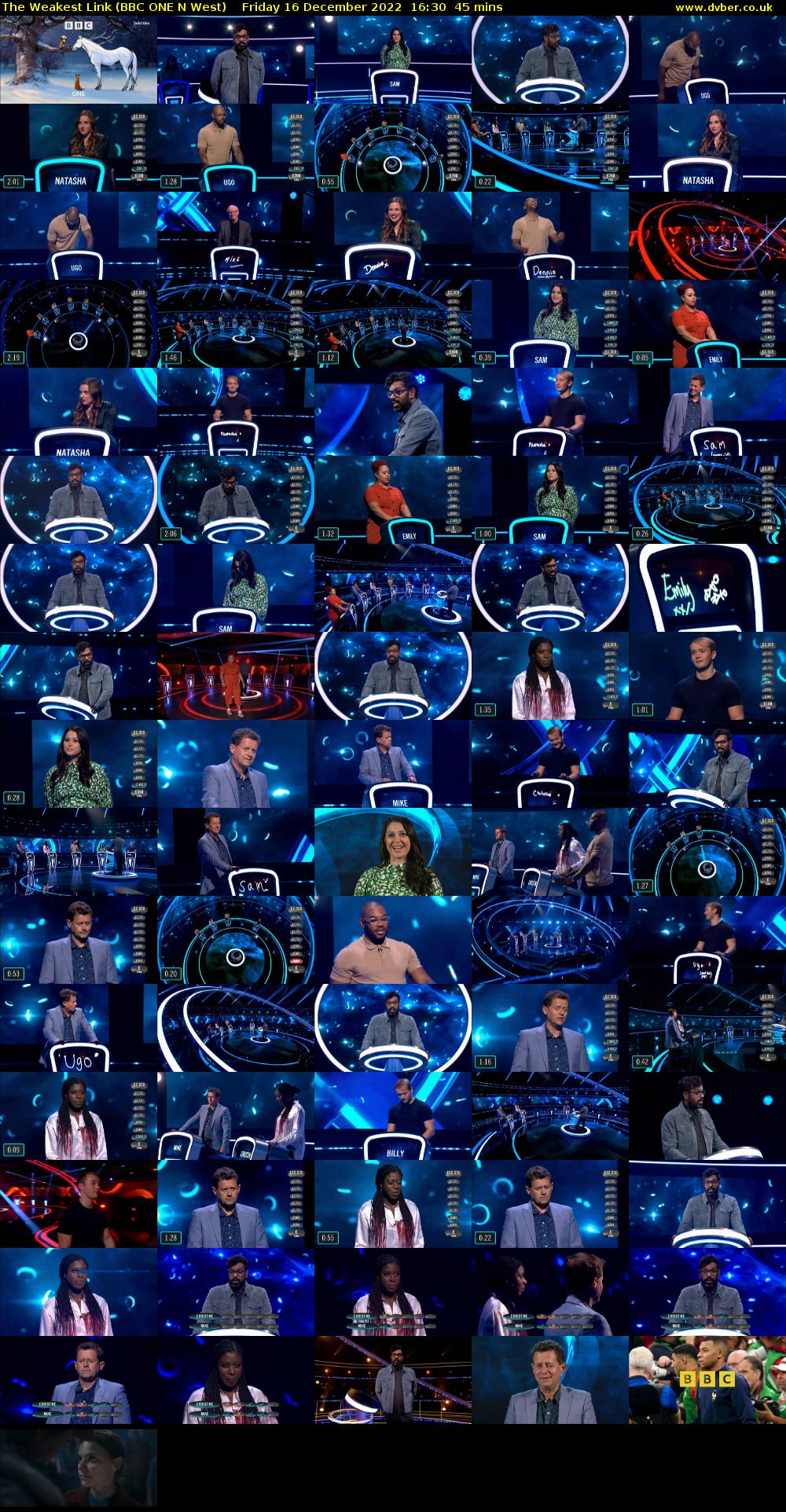 The Weakest Link (BBC ONE N West) Friday 16 December 2022 16:30 - 17:15