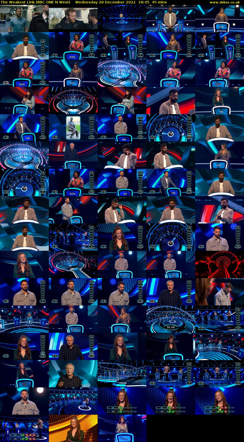 The Weakest Link (BBC ONE N West) Wednesday 28 December 2022 18:45 - 19:30