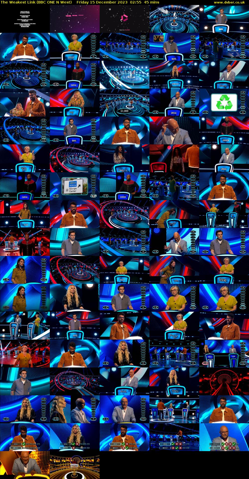 The Weakest Link (BBC ONE N West) Friday 15 December 2023 02:55 - 03:40