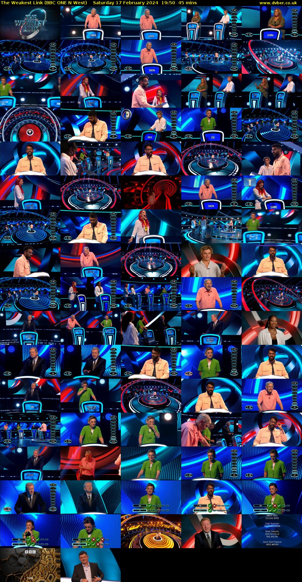 The Weakest Link (BBC ONE N West) Saturday 17 February 2024 19:50 - 20:35