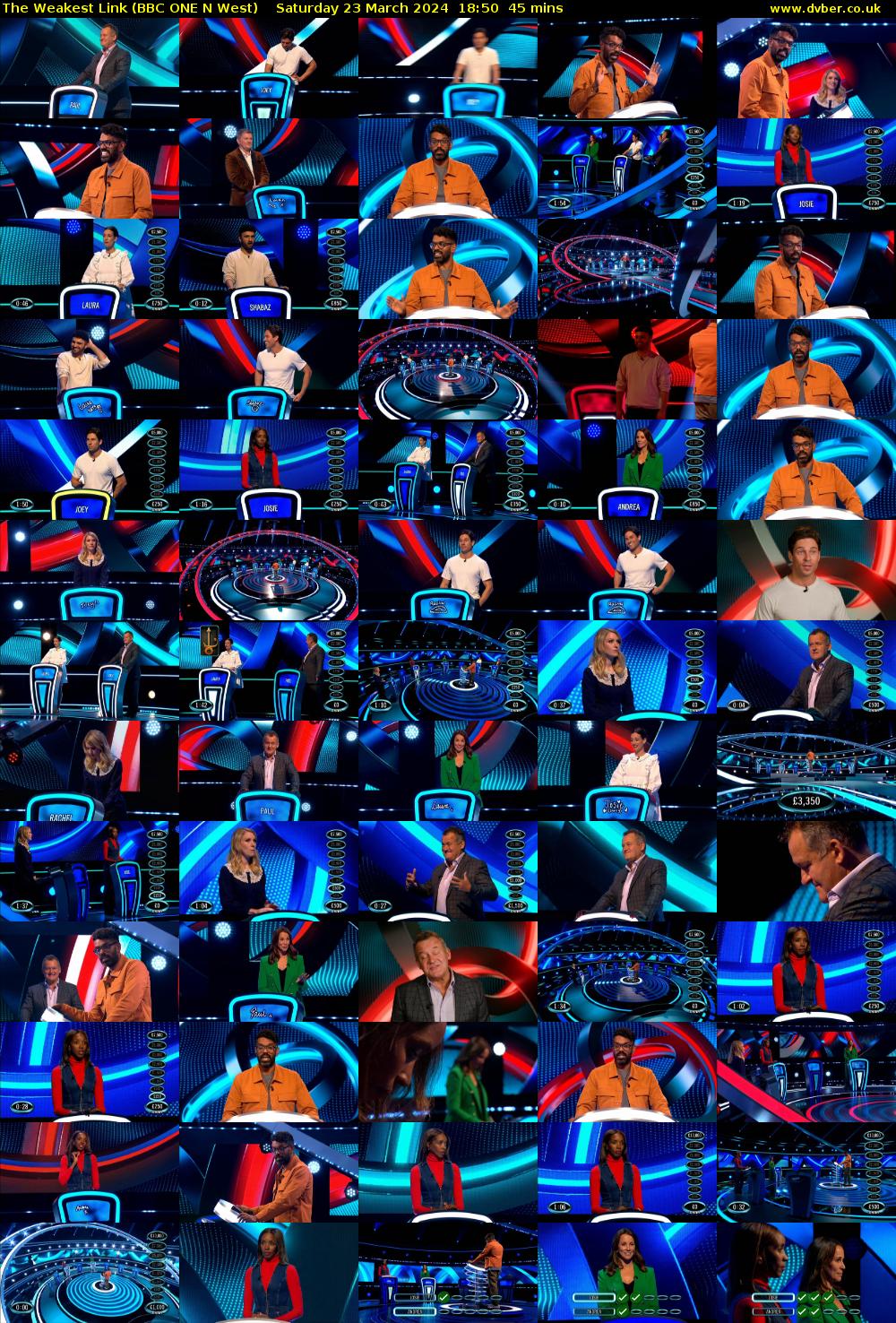 The Weakest Link (BBC ONE N West) Saturday 23 March 2024 18:50 - 19:35