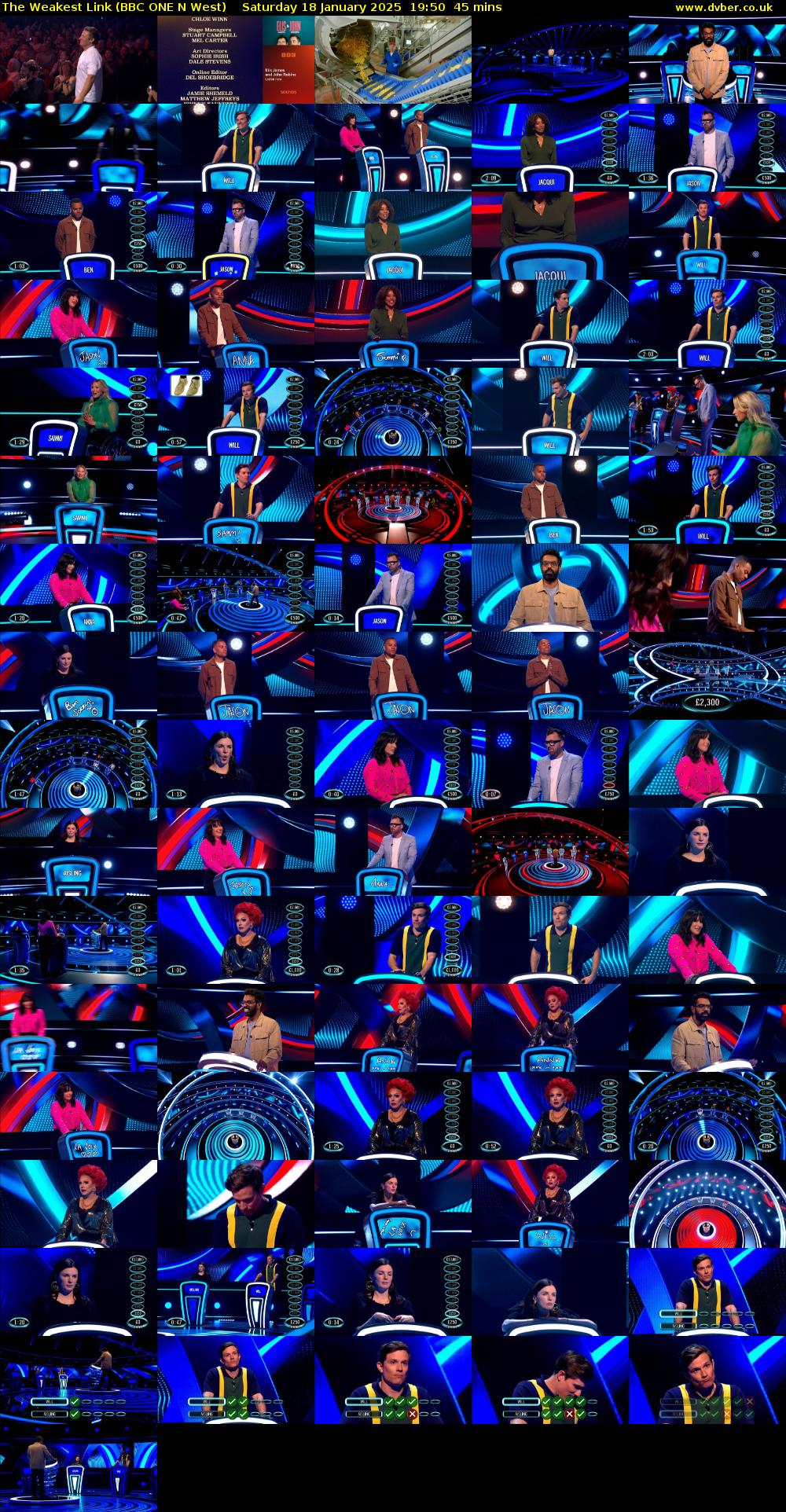 The Weakest Link (BBC ONE N West) Saturday 18 January 2025 19:50 - 20:35