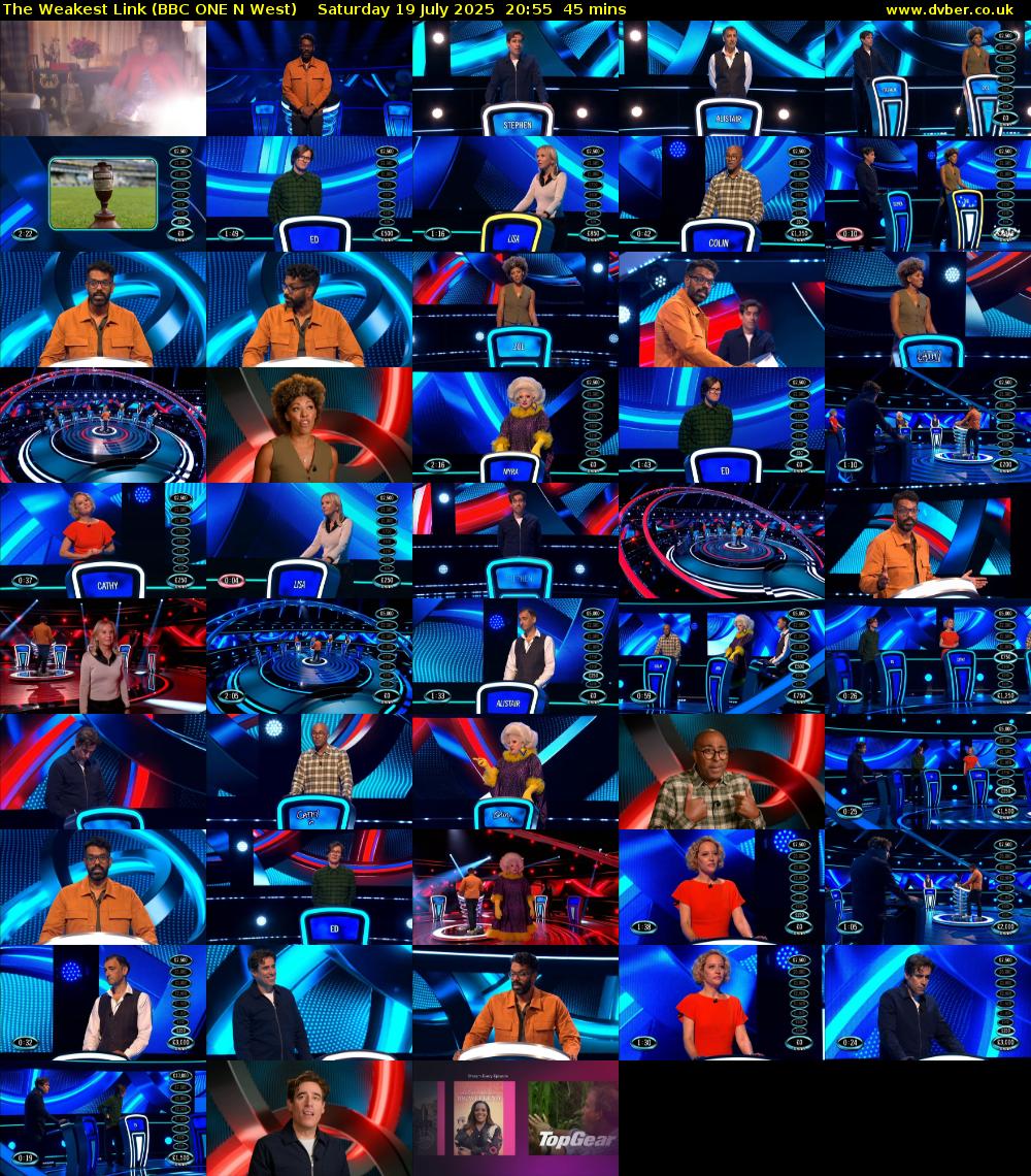 The Weakest Link (BBC ONE N West) Saturday 19 July 2025 20:55 - 21:40