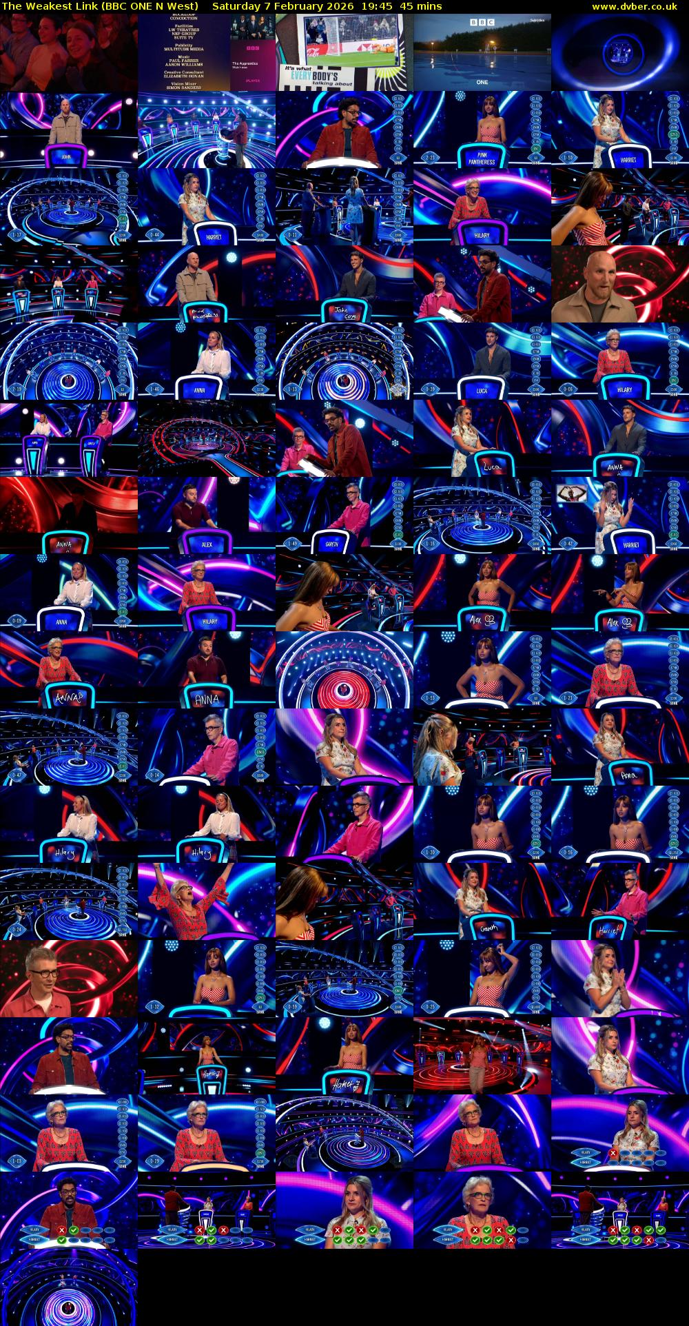 The Weakest Link (BBC ONE N West) Saturday 7 February 2026 19:45 - 20:30