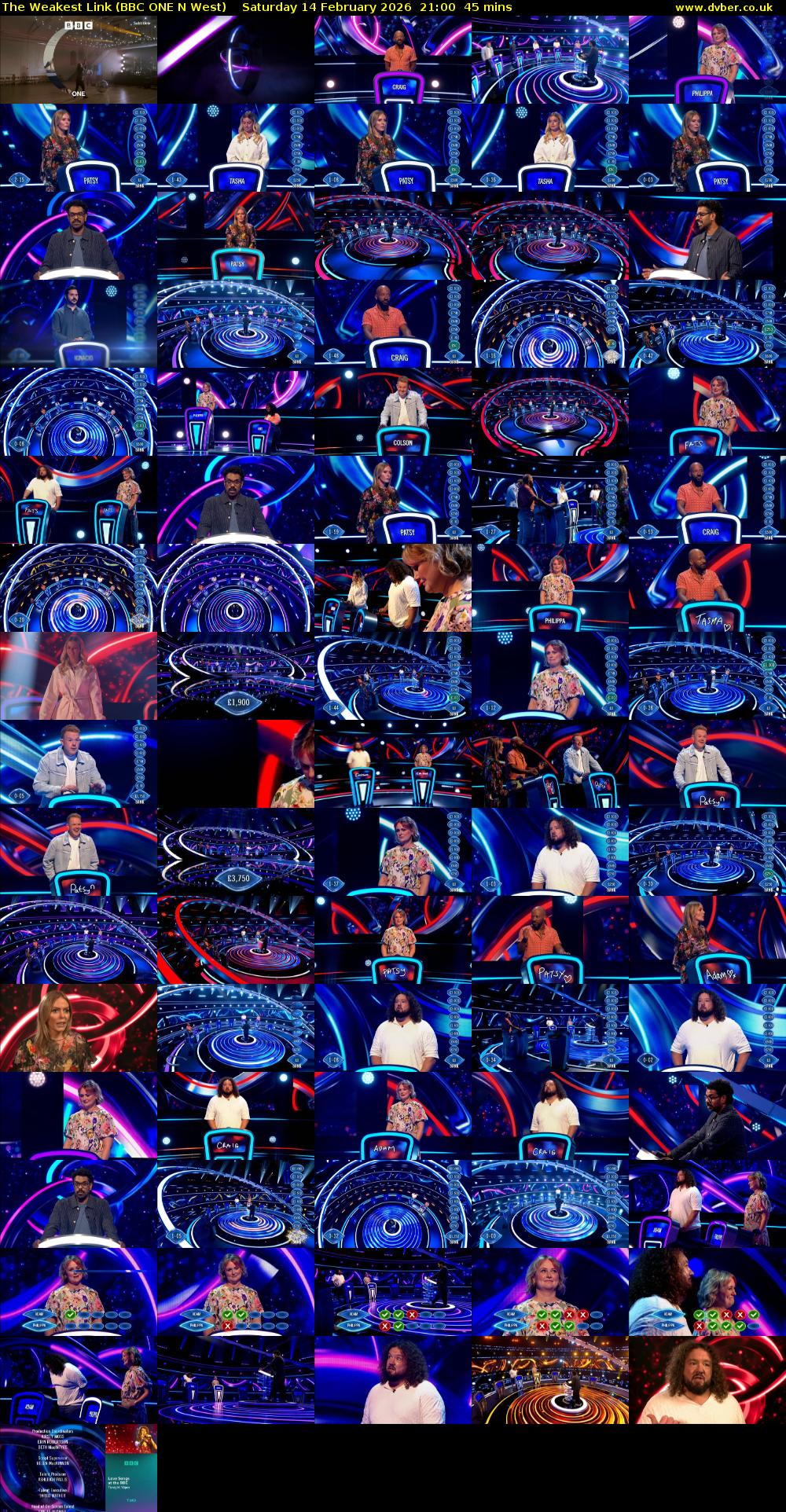 The Weakest Link (BBC ONE N West) Saturday 14 February 2026 21:00 - 21:45