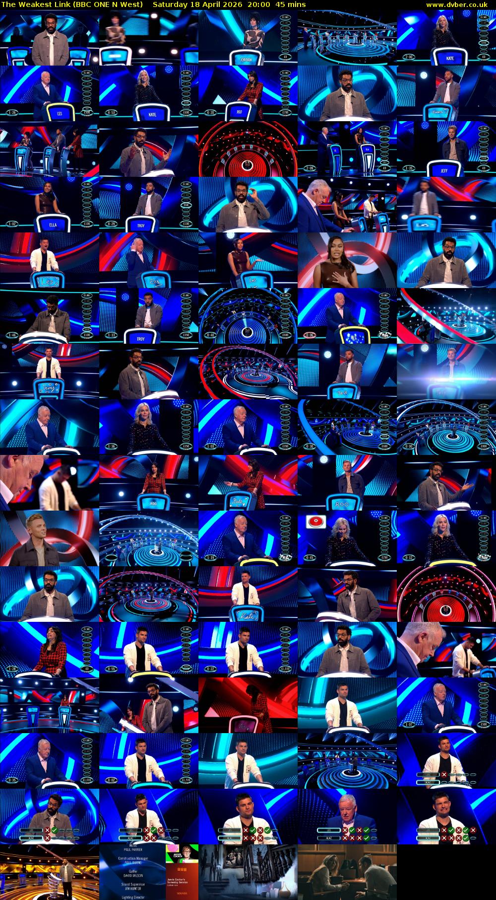 The Weakest Link (BBC ONE N West) Saturday 18 April 2026 20:00 - 20:45