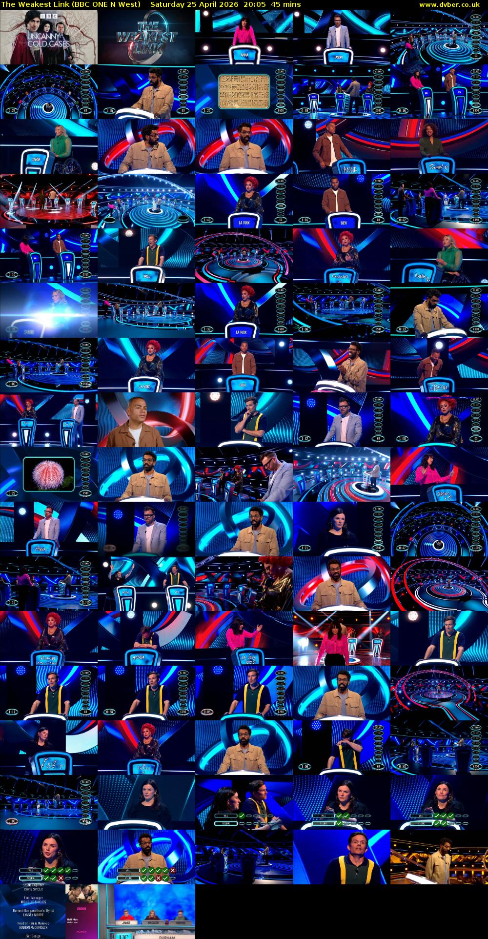 The Weakest Link (BBC ONE N West) Saturday 25 April 2026 20:05 - 20:50
