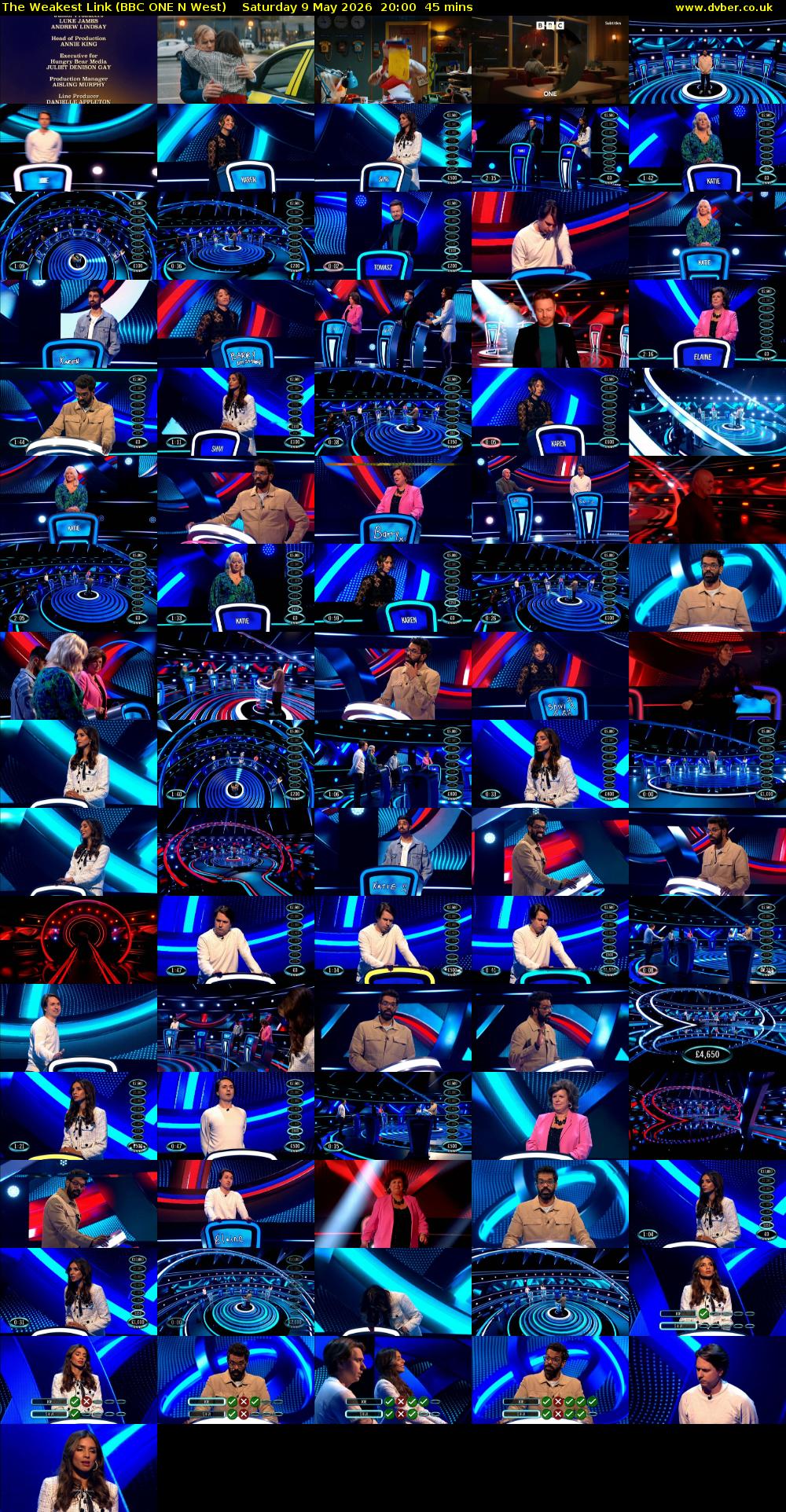 The Weakest Link (BBC ONE N West) Saturday 9 May 2026 20:00 - 20:45