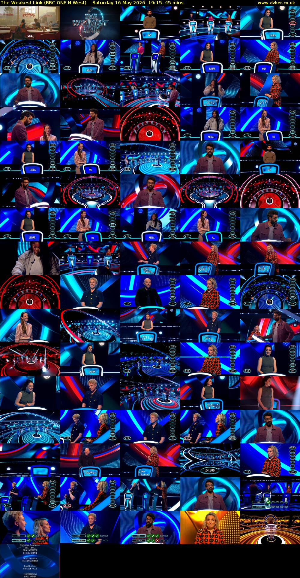 The Weakest Link (BBC ONE N West) Saturday 16 May 2026 19:15 - 20:00