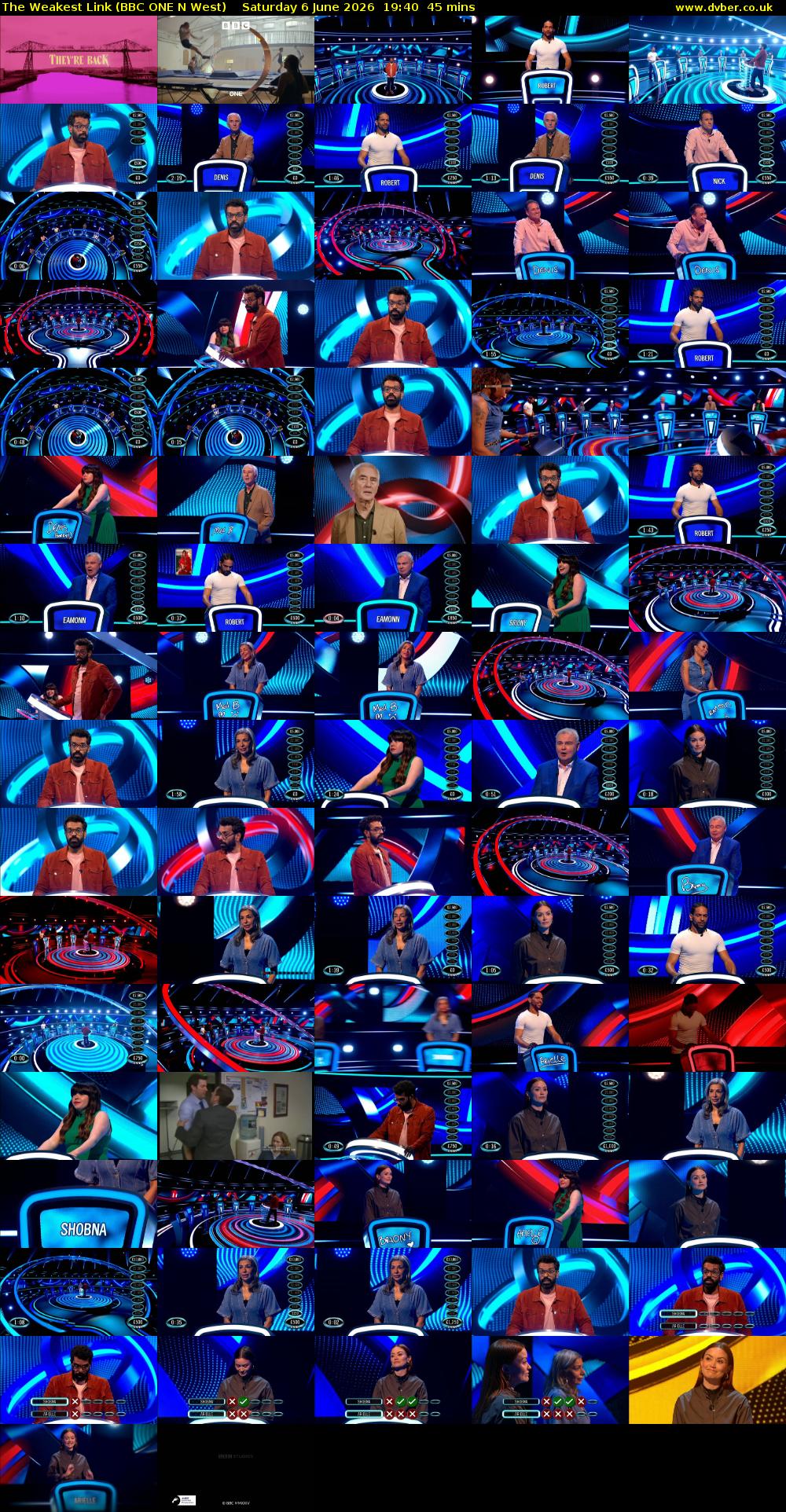 The Weakest Link (BBC ONE N West) Saturday 6 June 2026 19:40 - 20:25