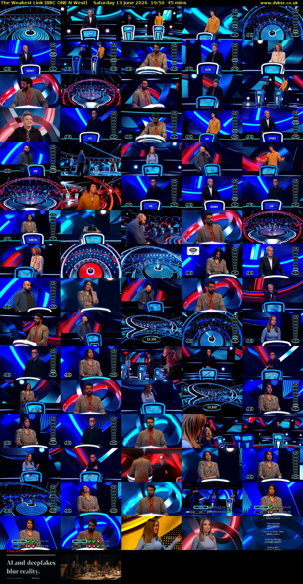 The Weakest Link (BBC ONE N West) Saturday 13 June 2026 19:50 - 20:35