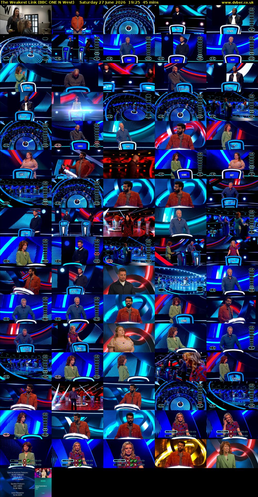The Weakest Link (BBC ONE N West) Saturday 27 June 2026 19:25 - 20:10