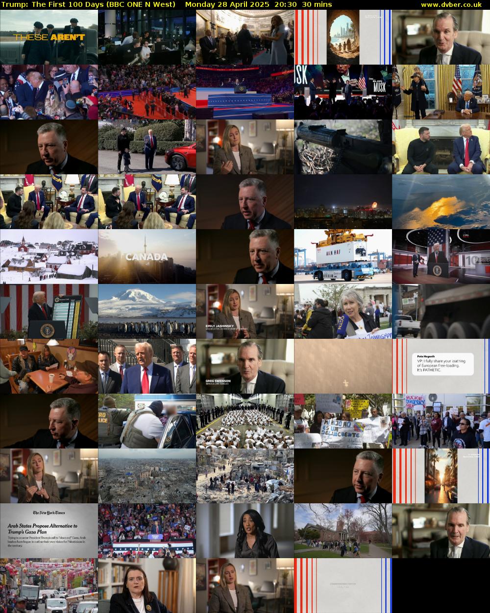 Trump: The First 100 Days (BBC ONE N West) Monday 28 April 2025 20:30 - 21:00