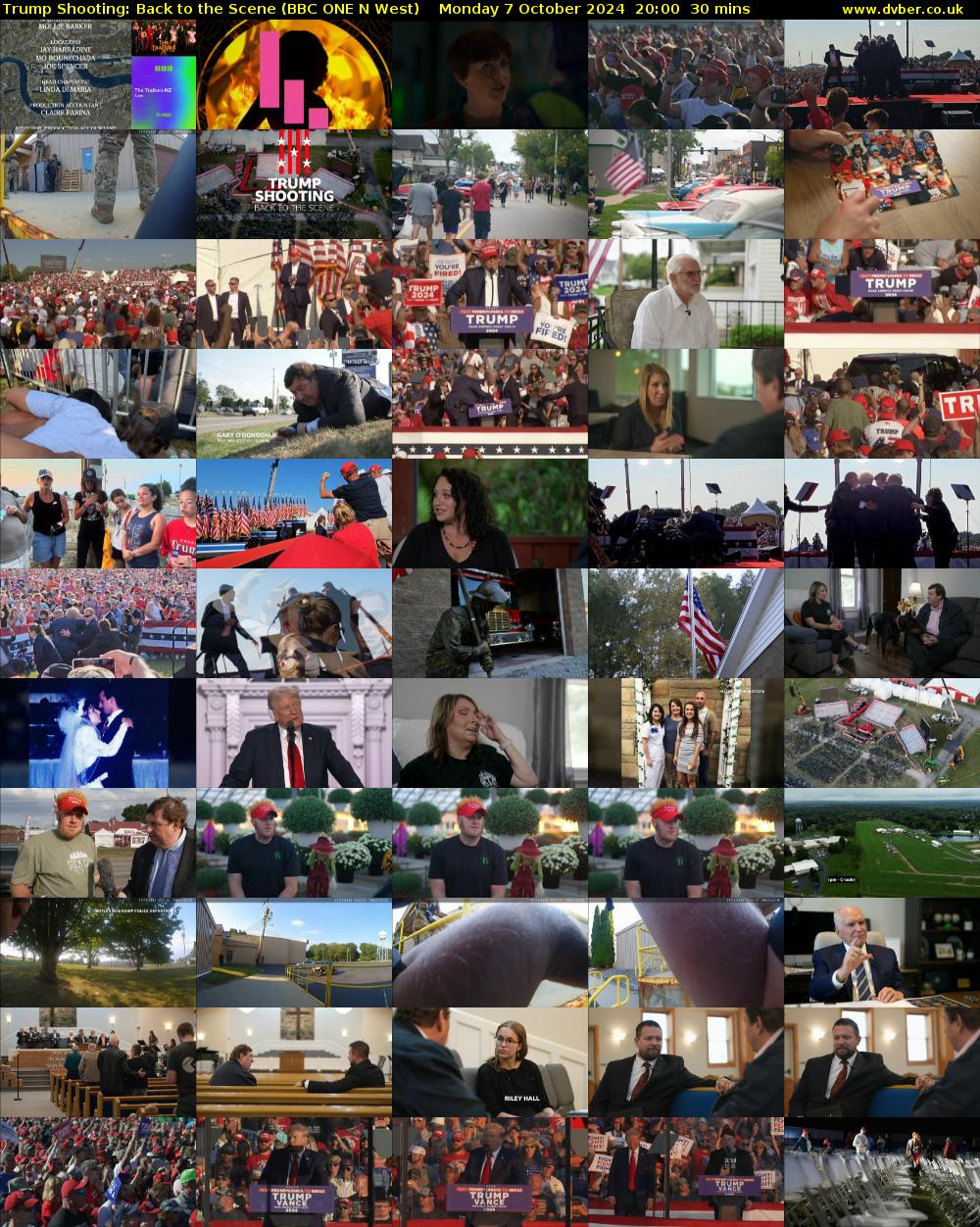 Trump Shooting: Back to the Scene (BBC ONE N West) Monday 7 October 2024 20:00 - 20:30