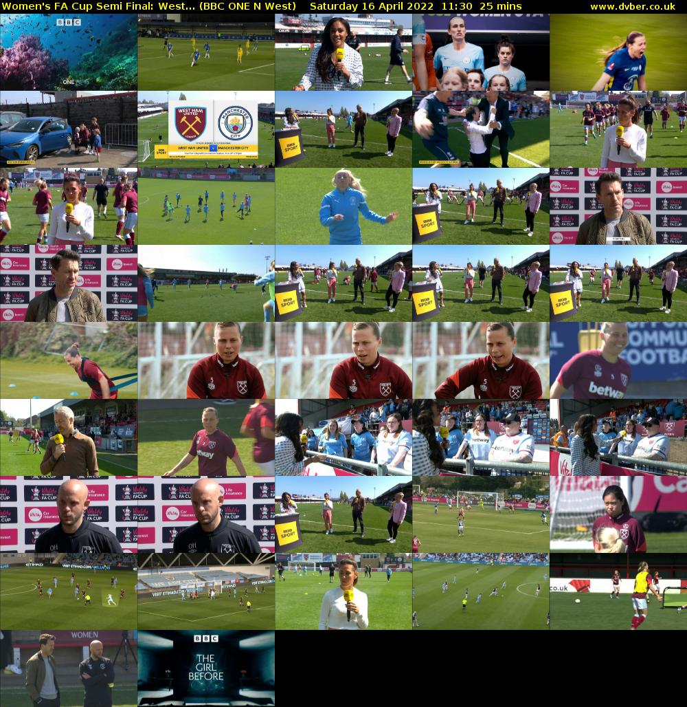 Women's FA Cup Semi Final: West... (BBC ONE N West) Saturday 16 April 2022 11:30 - 11:55