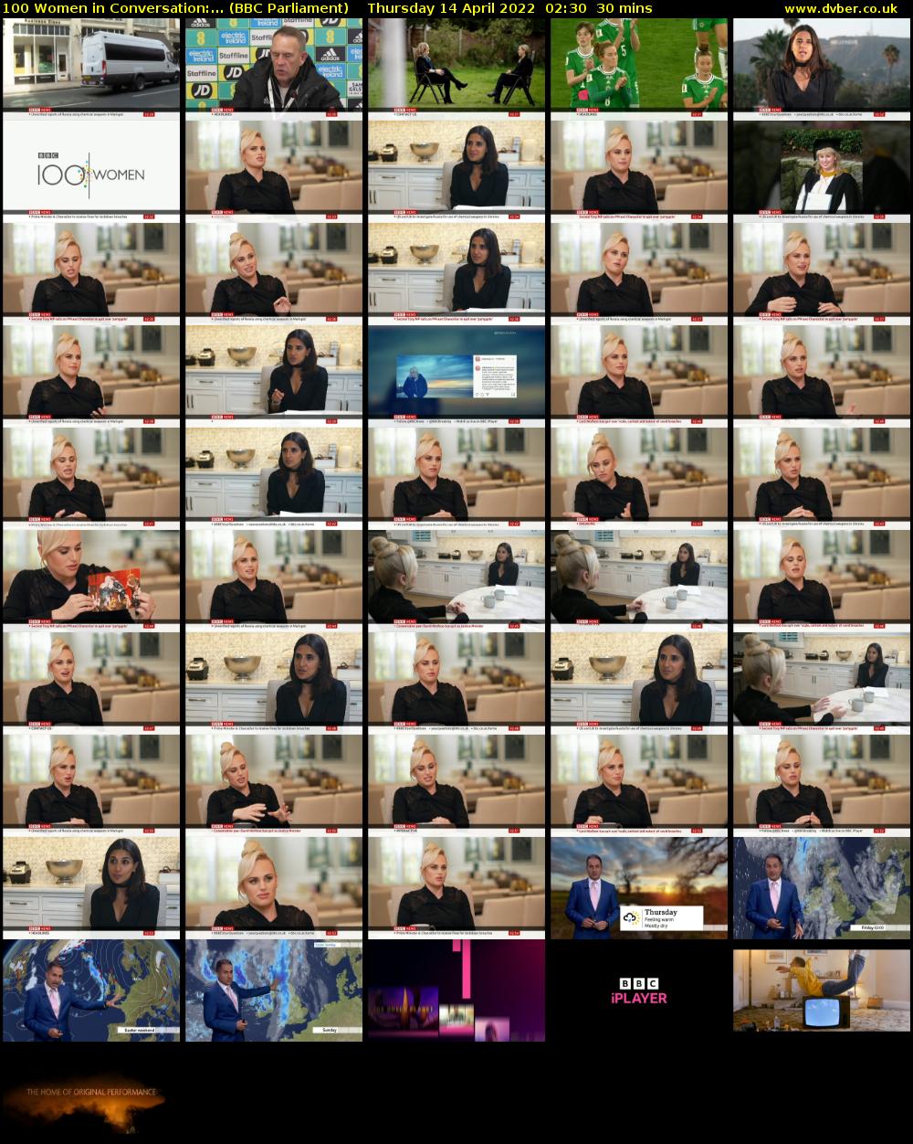 100 Women in Conversation:... (BBC Parliament) Thursday 14 April 2022 02:30 - 03:00