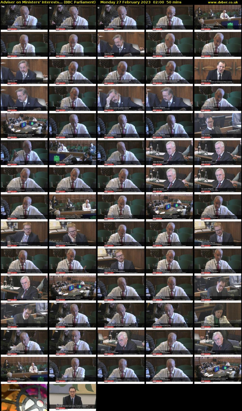 Adviser on Ministers' Interests... (BBC Parliament) Monday 27 February 2023 02:00 - 02:50