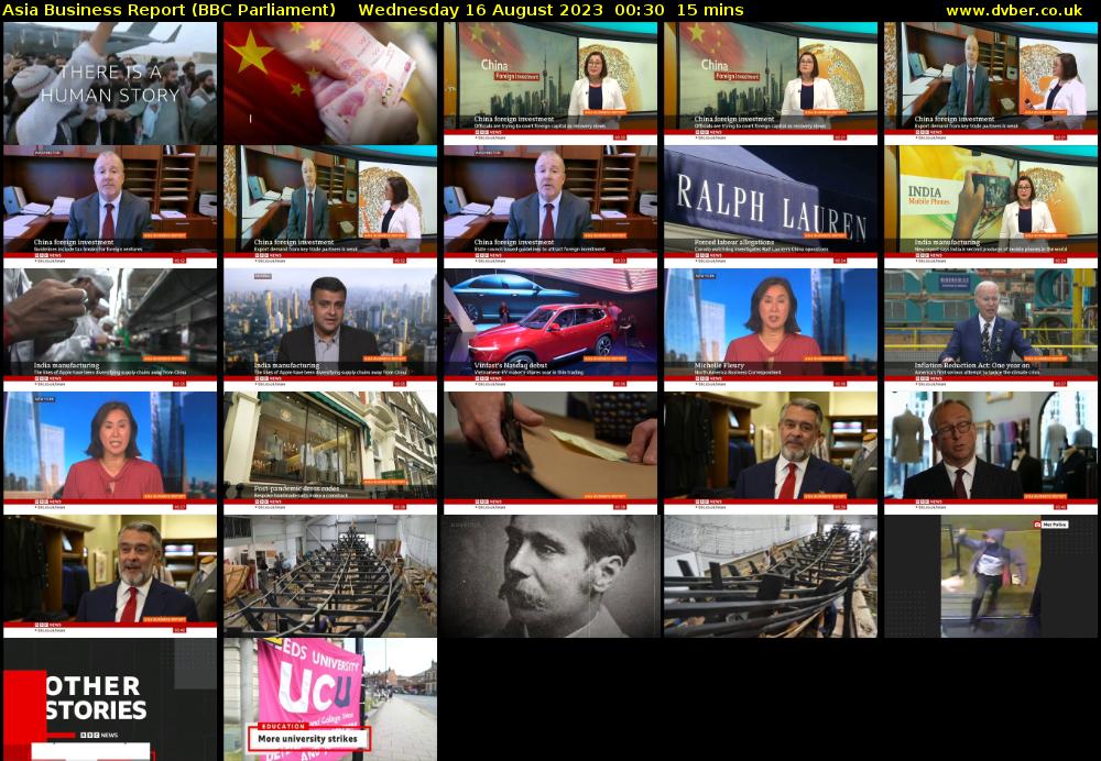 Asia Business Report (BBC Parliament) Wednesday 16 August 2023 00:30 - 00:45