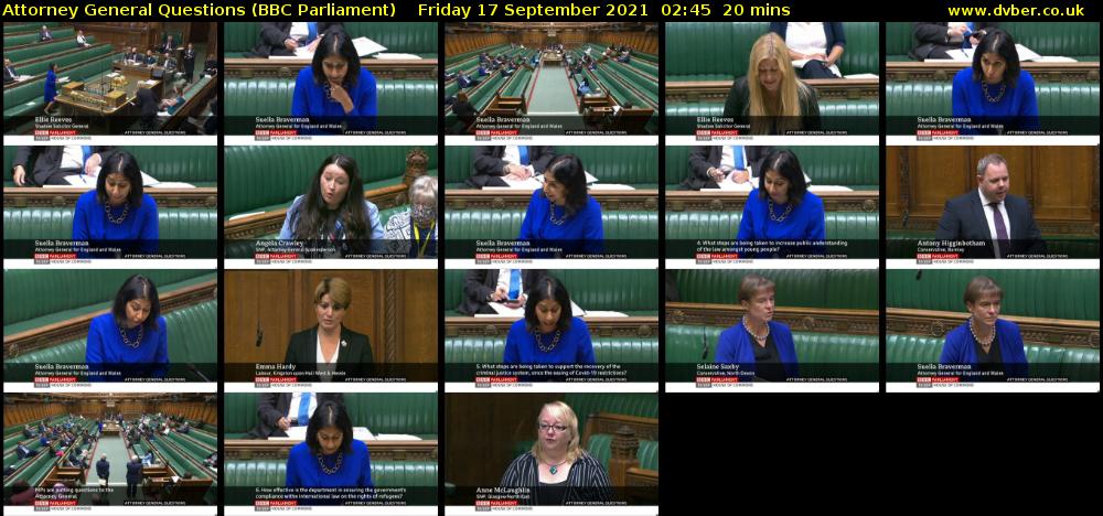 Attorney General Questions (BBC Parliament) Friday 17 September 2021 02:45 - 03:05