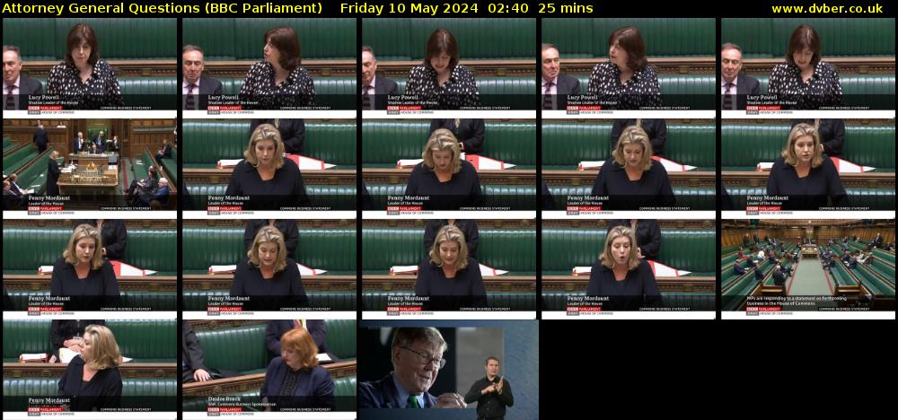 Attorney General Questions (BBC Parliament) Friday 10 May 2024 02:40 - 03:05