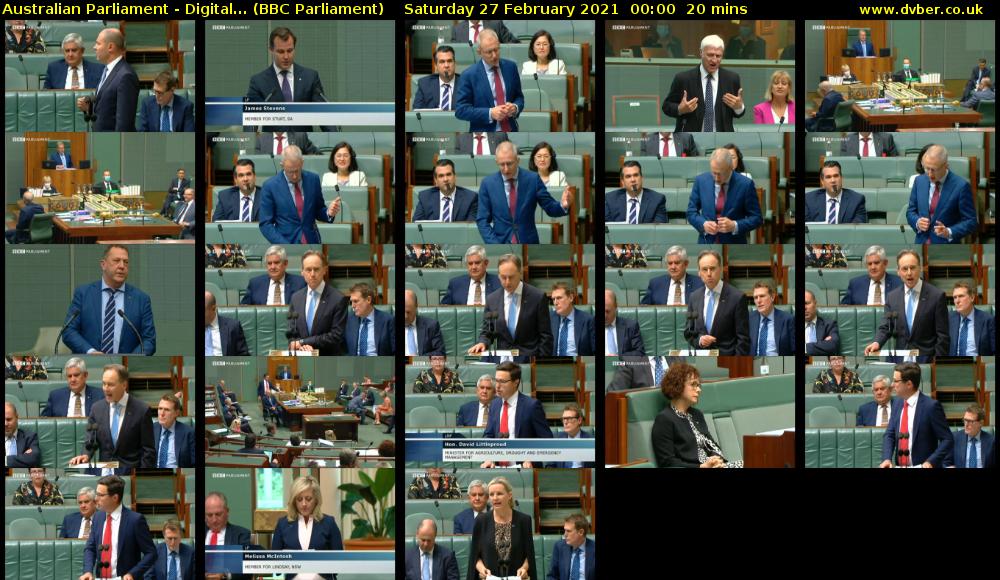 Australian Parliament - Digital... (BBC Parliament) Saturday 27 February 2021 00:00 - 00:20