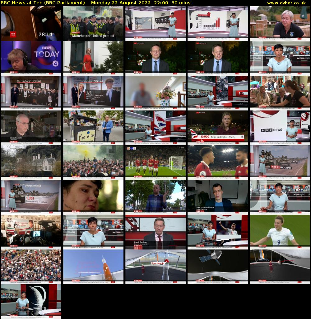 BBC News at Ten (BBC Parliament) Monday 22 August 2022 22:00 - 22:30