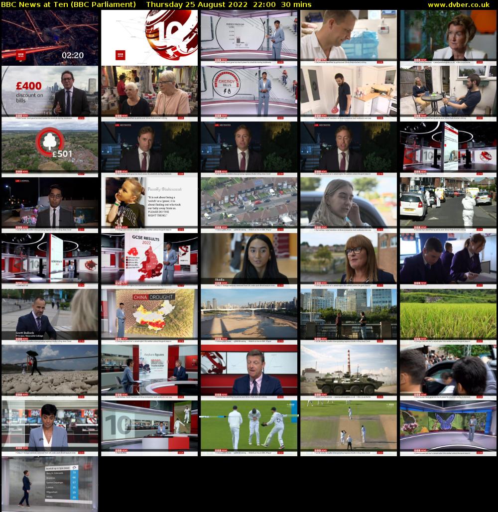 BBC News at Ten (BBC Parliament) Thursday 25 August 2022 22:00 - 22:30