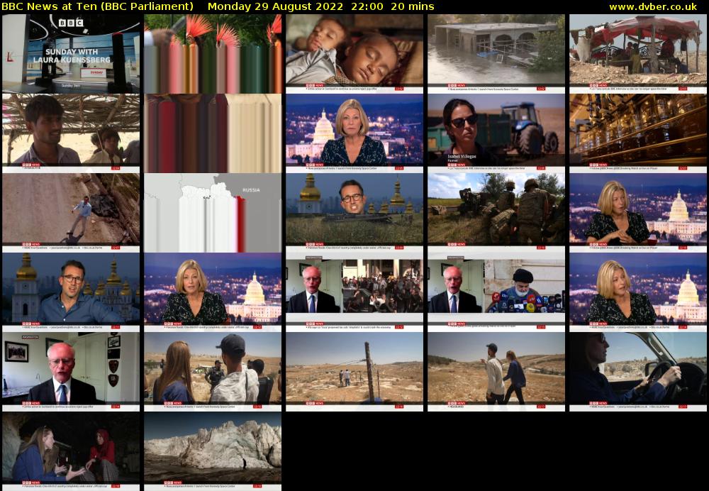BBC News at Ten (BBC Parliament) Monday 29 August 2022 22:00 - 22:20