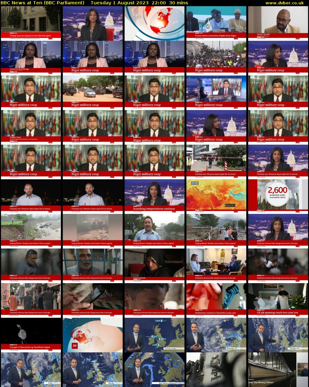BBC News at Ten (BBC Parliament) Tuesday 1 August 2023 22:00 - 22:30