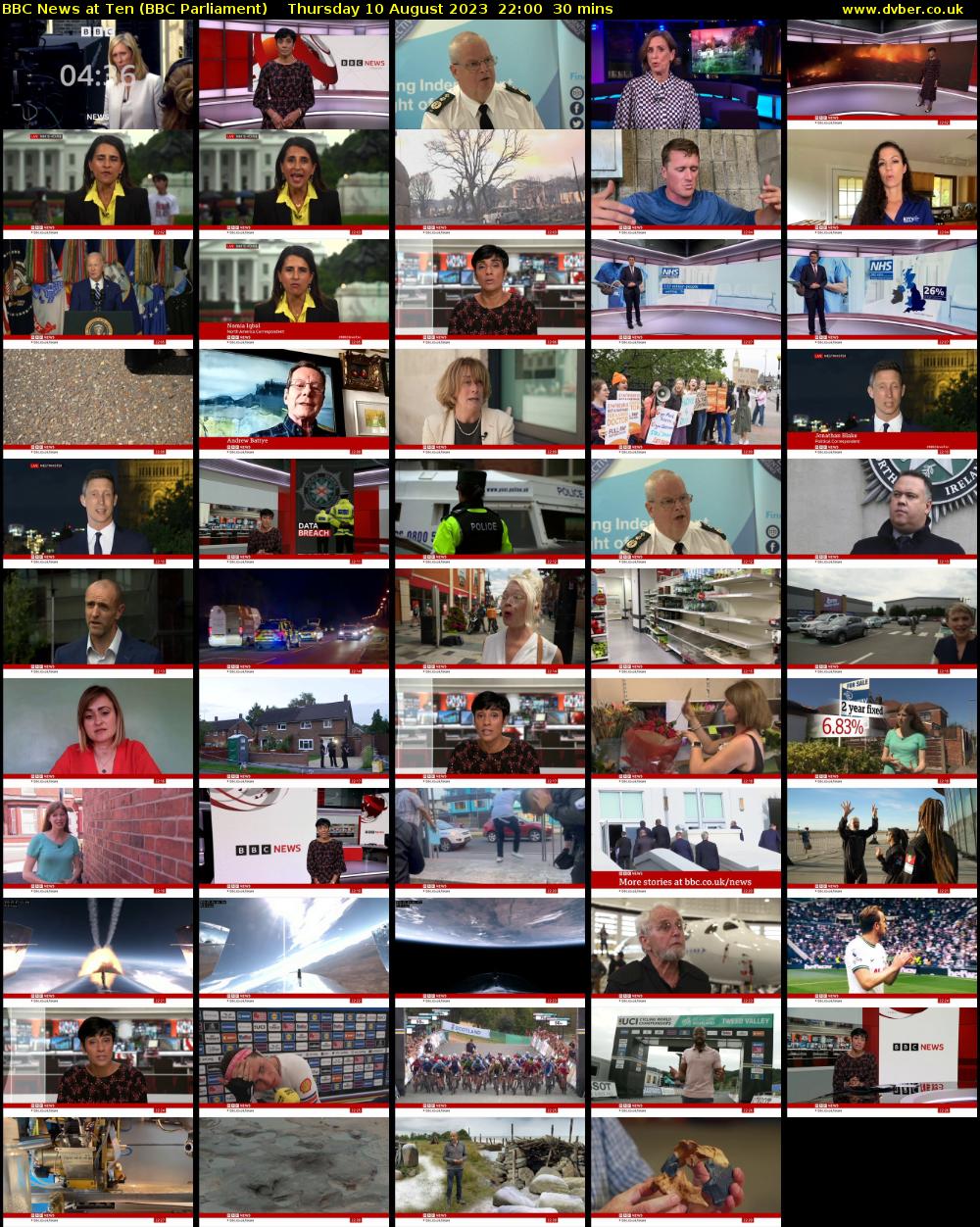 BBC News at Ten (BBC Parliament) Thursday 10 August 2023 22:00 - 22:30
