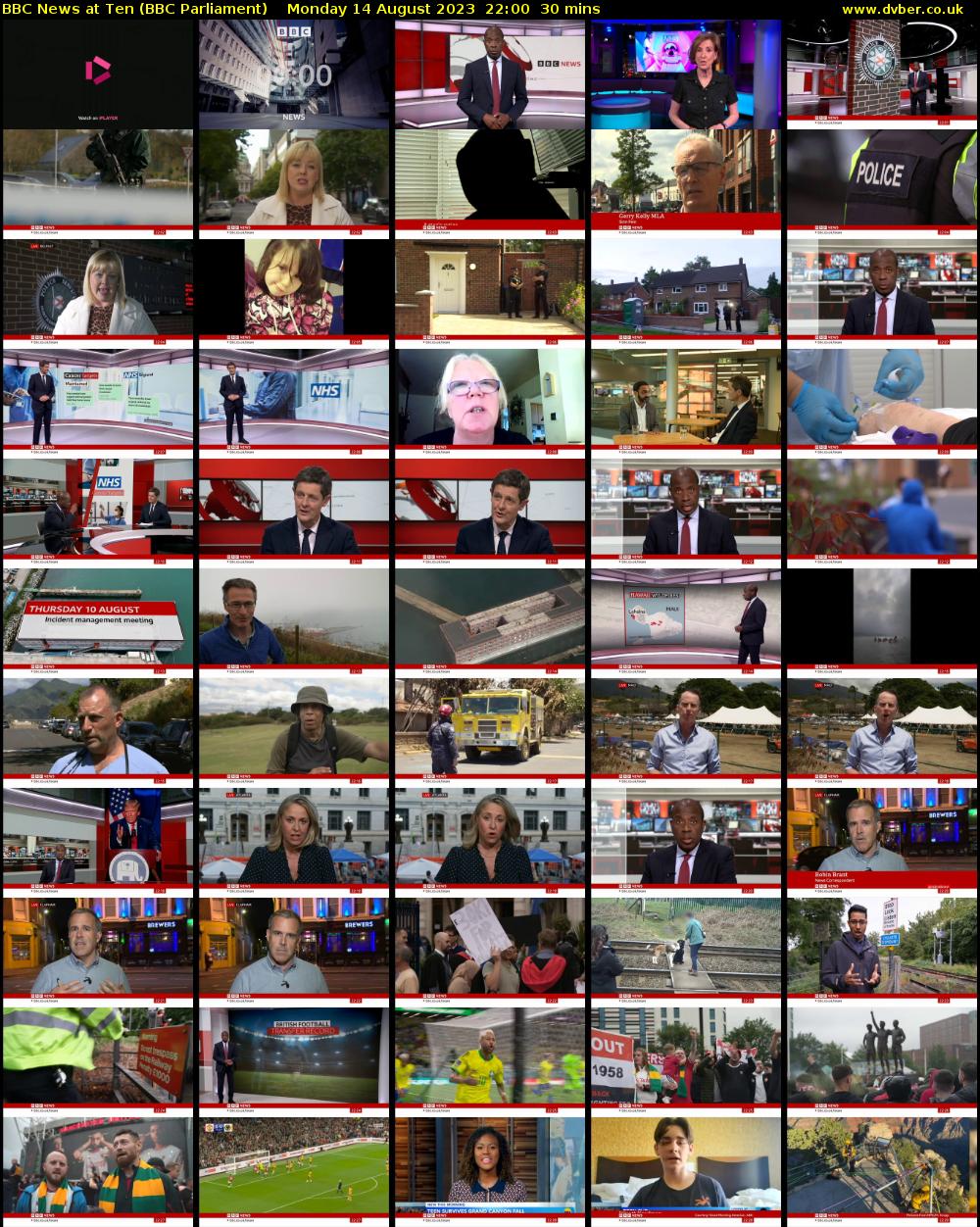BBC News at Ten (BBC Parliament) Monday 14 August 2023 22:00 - 22:30