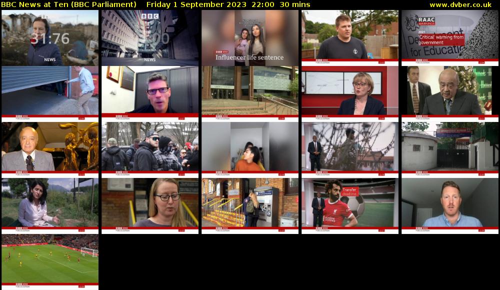 BBC News at Ten (BBC Parliament) Friday 1 September 2023 22:00 - 22:30