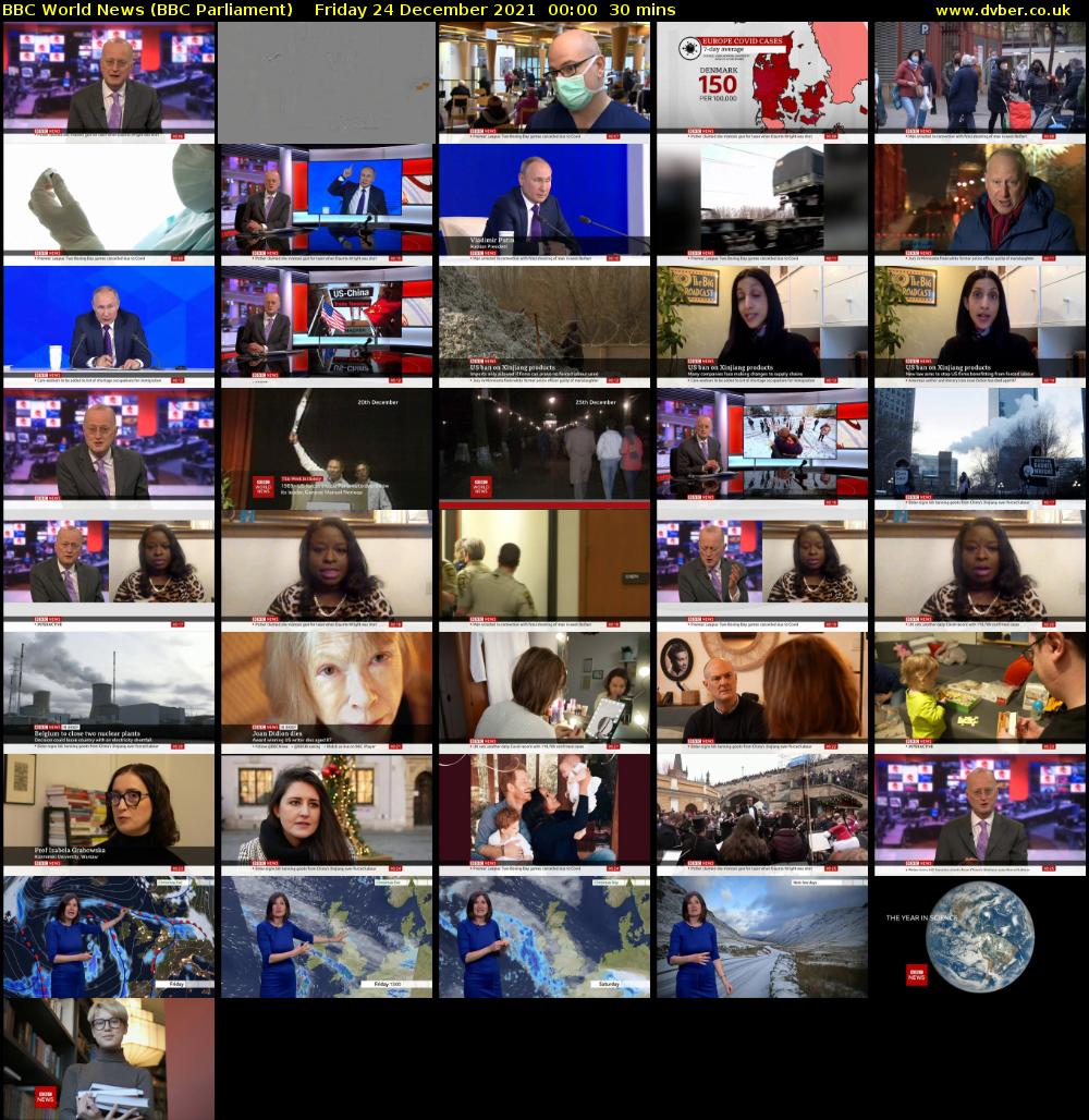 BBC World News (BBC Parliament) Friday 24 December 2021 00:00 - 00:30
