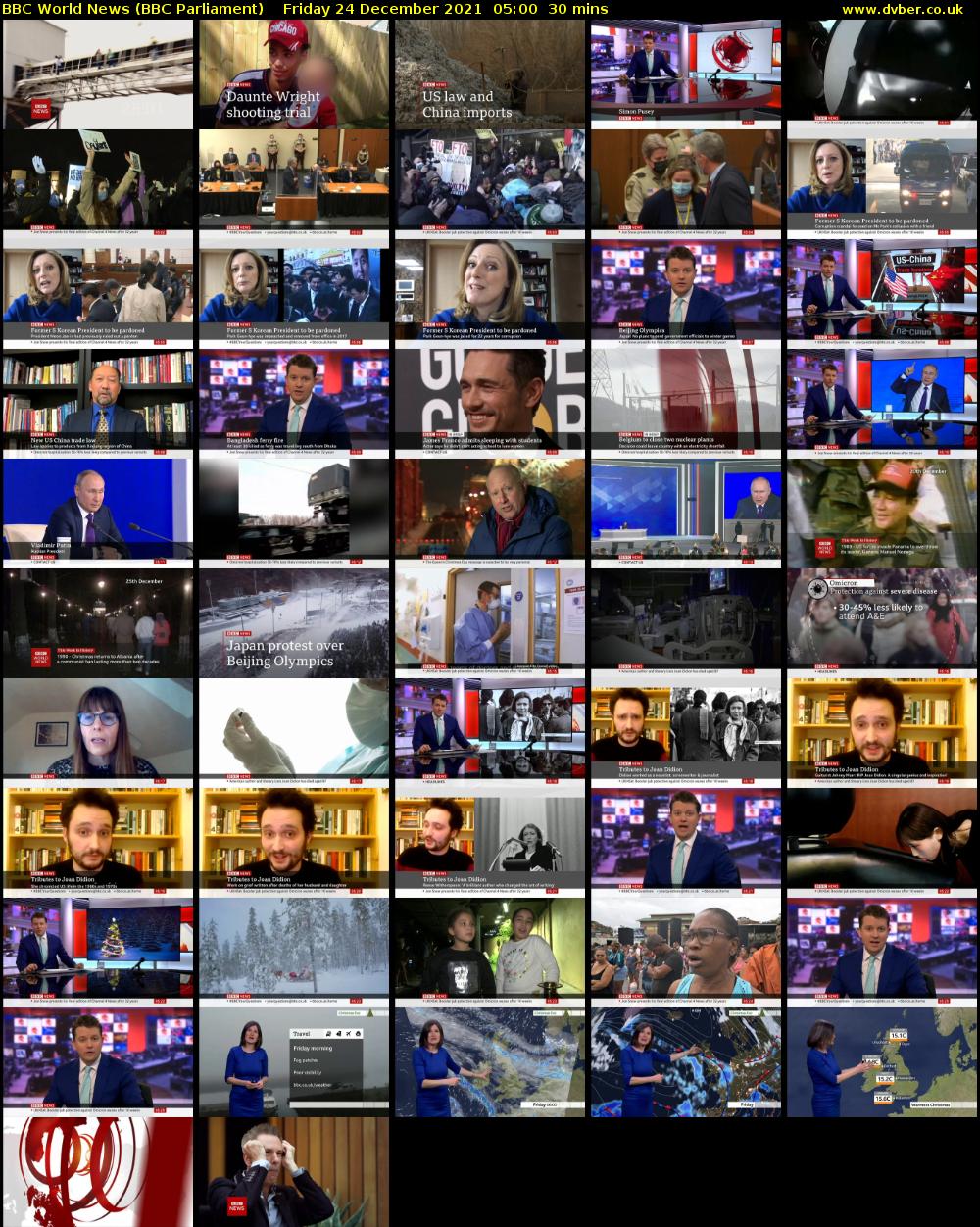 BBC World News (BBC Parliament) Friday 24 December 2021 05:00 - 05:30