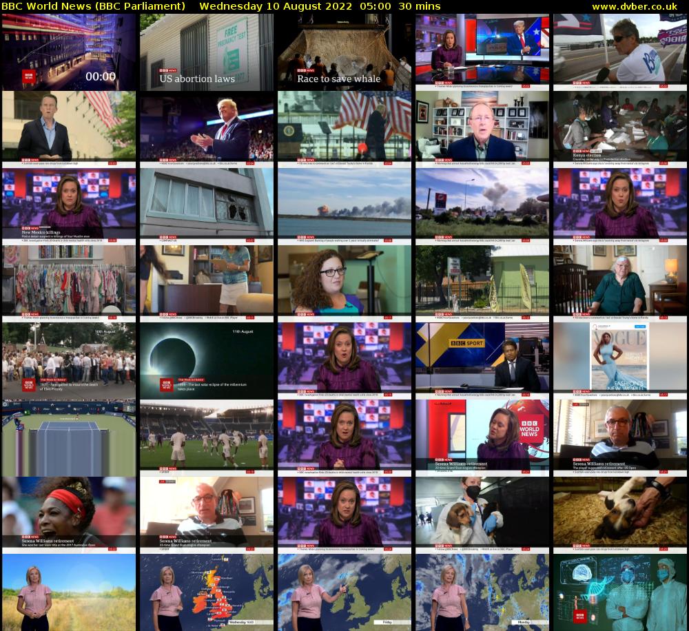 BBC World News (BBC Parliament) Wednesday 10 August 2022 05:00 - 05:30