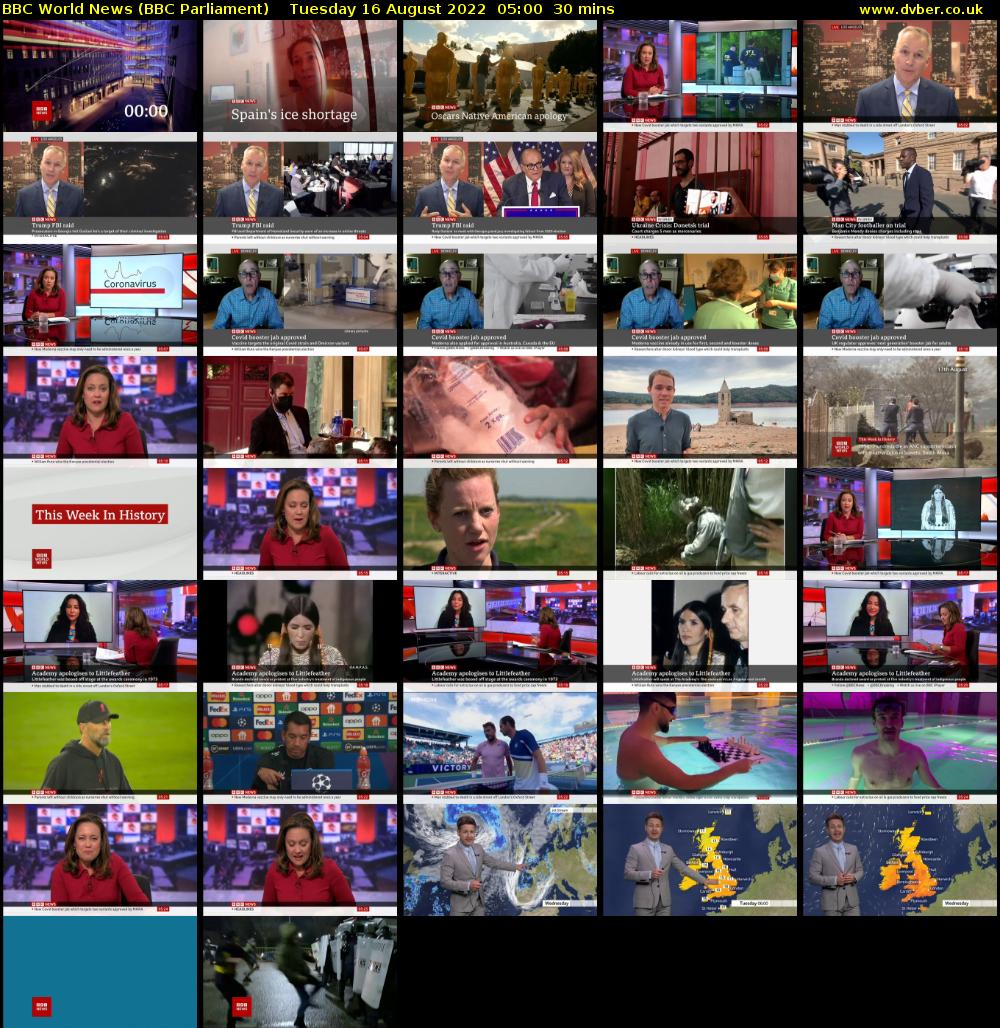 BBC World News (BBC Parliament) Tuesday 16 August 2022 05:00 - 05:30