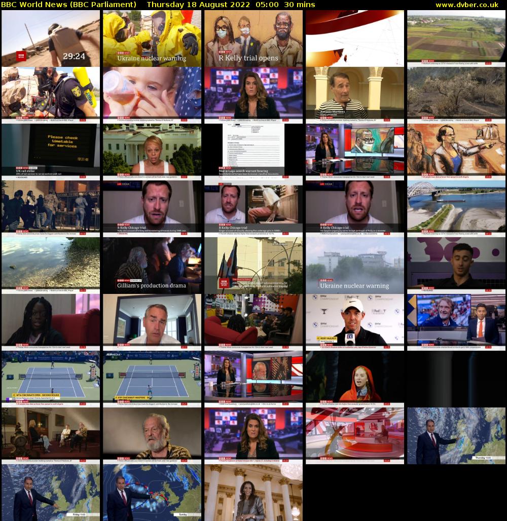 BBC World News (BBC Parliament) Thursday 18 August 2022 05:00 - 05:30