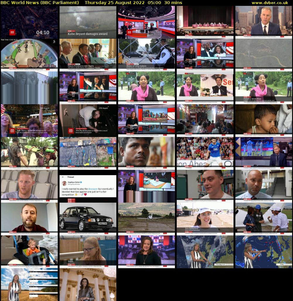 BBC World News (BBC Parliament) Thursday 25 August 2022 05:00 - 05:30