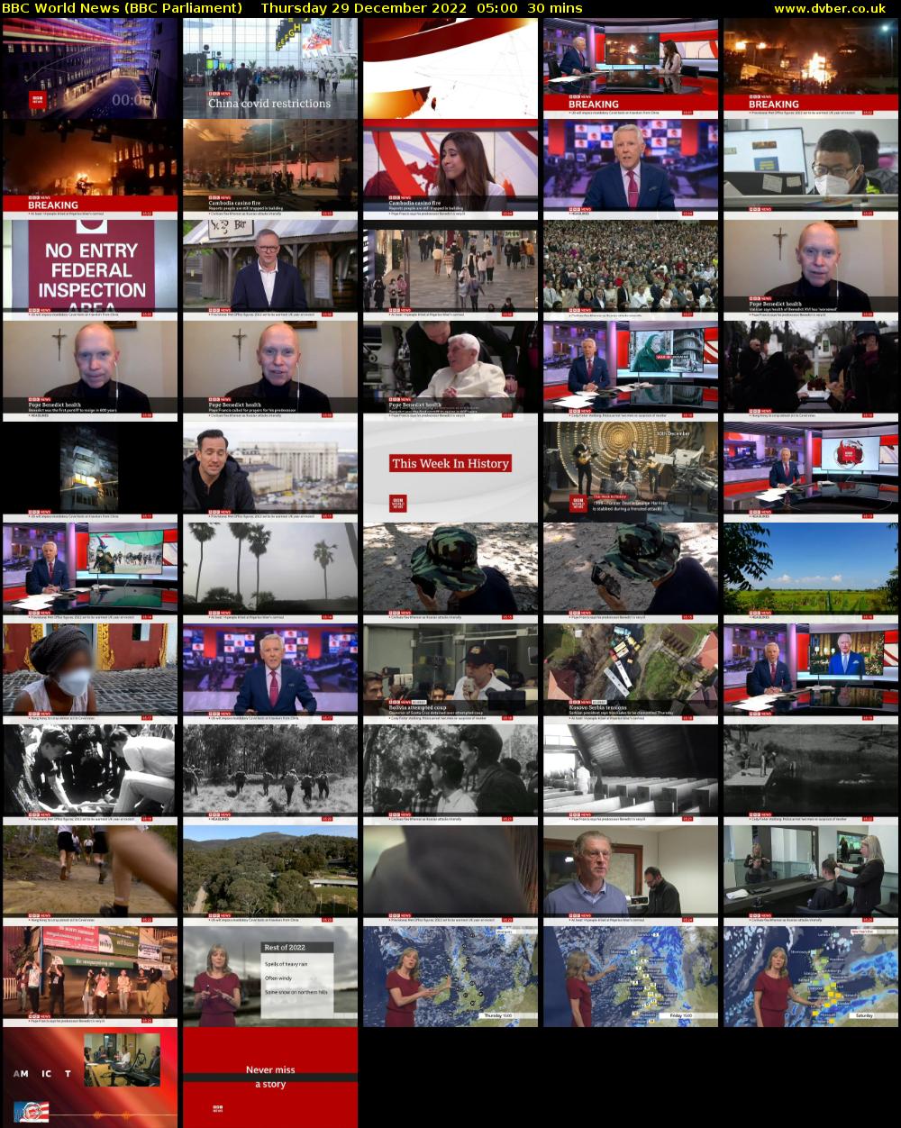 BBC World News (BBC Parliament) Thursday 29 December 2022 05:00 - 05:30
