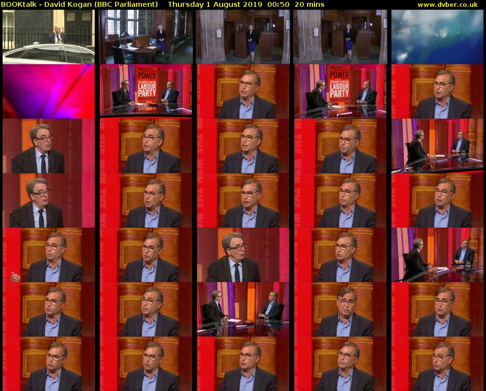 BOOKtalk - David Kogan (BBC Parliament) Thursday 1 August 2019 00:50 - 01:10