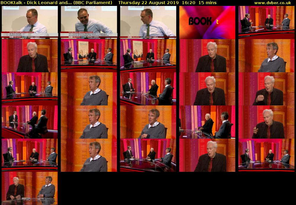 BOOKtalk - Dick Leonard and... (BBC Parliament) Thursday 22 August 2019 16:20 - 16:35