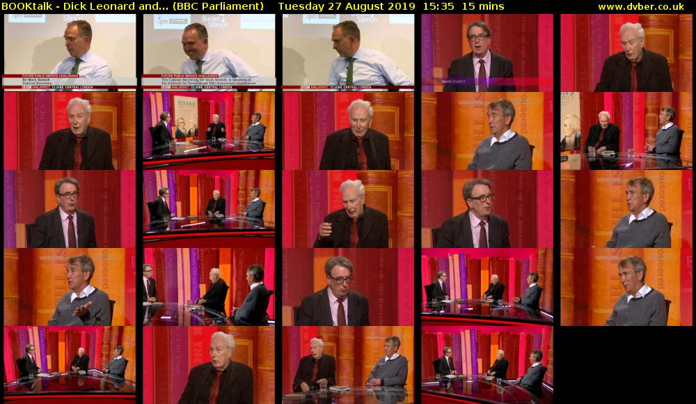 BOOKtalk - Dick Leonard and... (BBC Parliament) Tuesday 27 August 2019 15:35 - 15:50