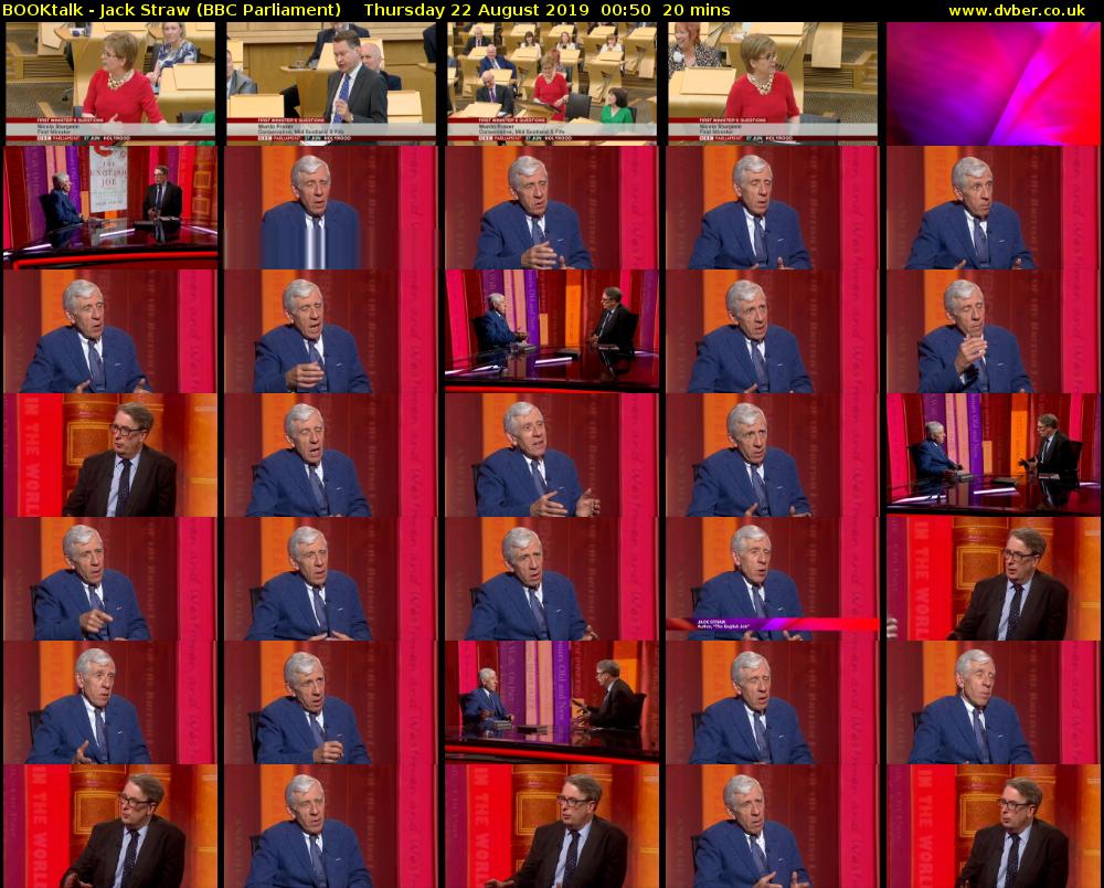 BOOKtalk - Jack Straw (BBC Parliament) Thursday 22 August 2019 00:50 - 01:10