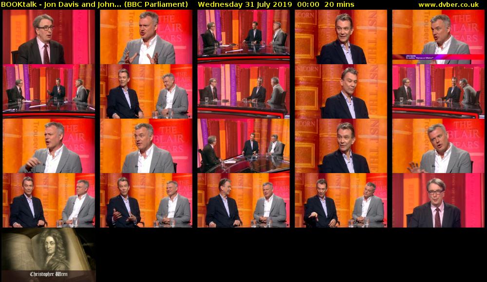 BOOKtalk - Jon Davis and John... (BBC Parliament) Wednesday 31 July 2019 00:00 - 00:20