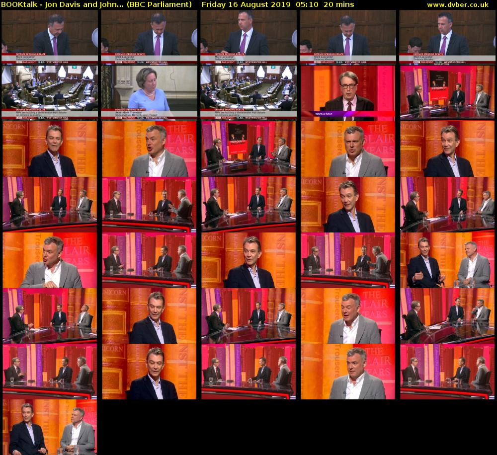 BOOKtalk - Jon Davis and John... (BBC Parliament) Friday 16 August 2019 05:10 - 05:30