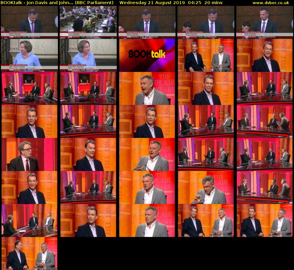 BOOKtalk - Jon Davis and John... (BBC Parliament) Wednesday 21 August 2019 04:25 - 04:45