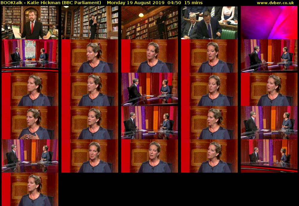 BOOKtalk - Katie Hickman (BBC Parliament) Monday 19 August 2019 04:50 - 05:05