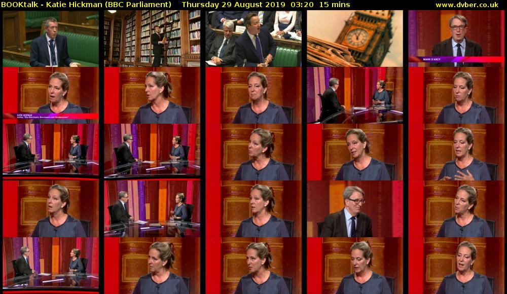 BOOKtalk - Katie Hickman (BBC Parliament) Thursday 29 August 2019 03:20 - 03:35